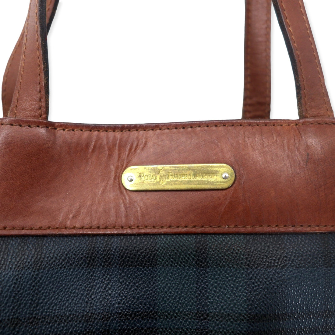 POLO RALPH LAUREN tote bag green check PVC leather switching