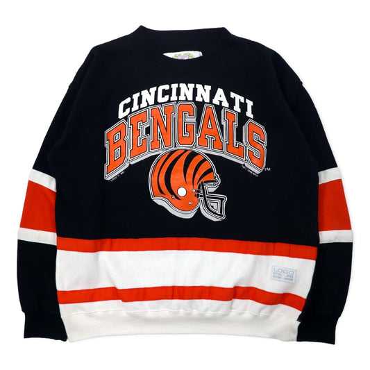 LOGO7 90年代 NFL プリント スウェット L ブラック コットン 裏起毛 CINCINNATI BENGALS ビッグサイズ