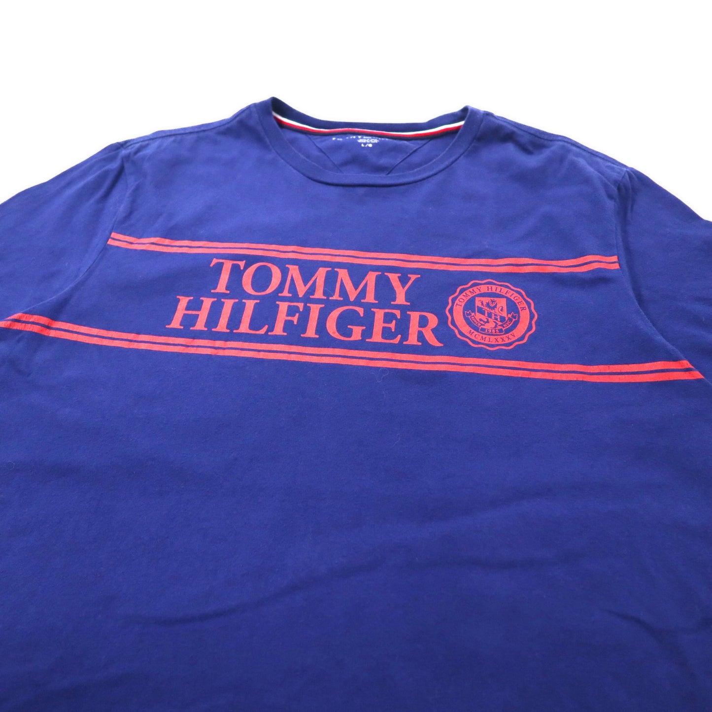 TOMMY HILFIGER プリントTシャツ L ブルー コットン