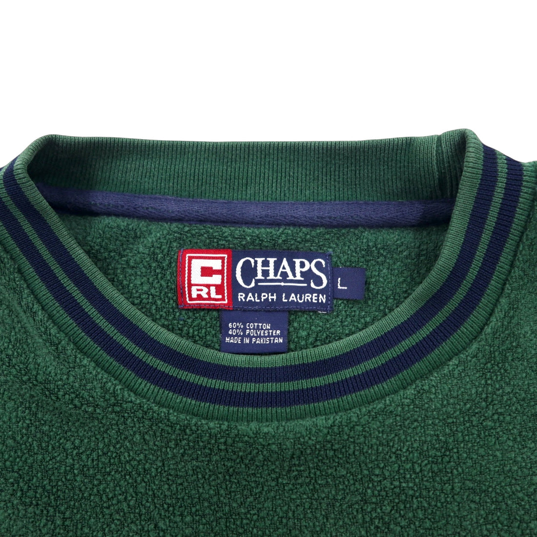 CHAPS RALPH LAUREN 90s Ribline Pile Sweatshirt L Green Cotton One Point Embroidery