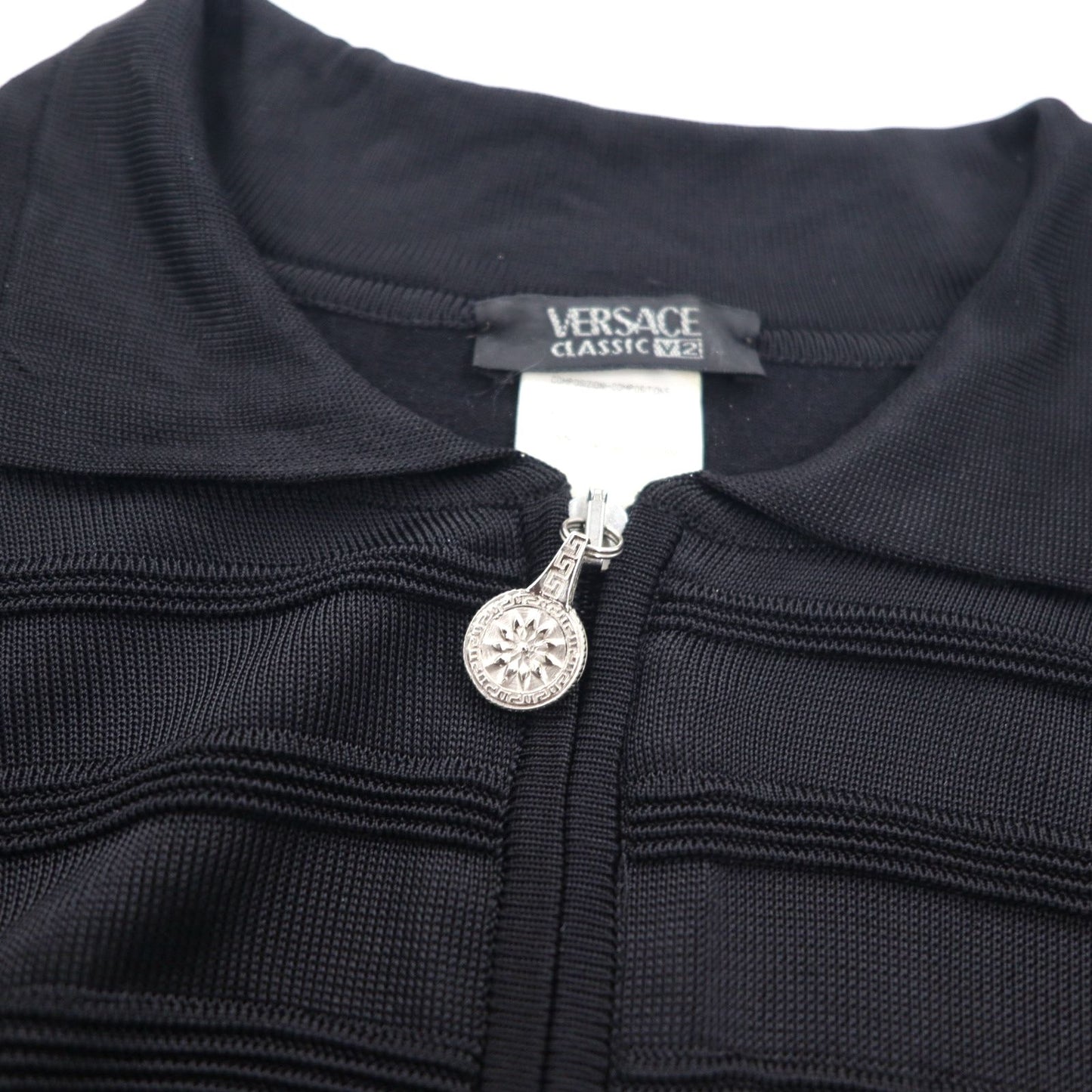 VERSACE CLASSIC V2 イタリア製 ハーフジップ レーヨンニット シャツ L ブラック ストレッチ