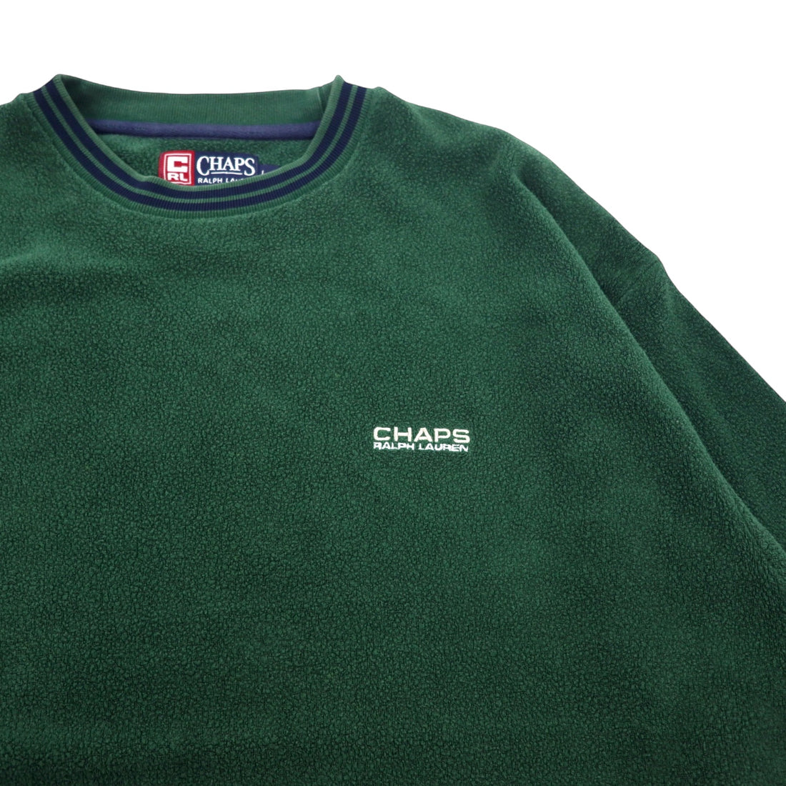 CHAPS RALPH LAUREN 90s Ribline Pile Sweatshirt L Green Cotton One Point Embroidery