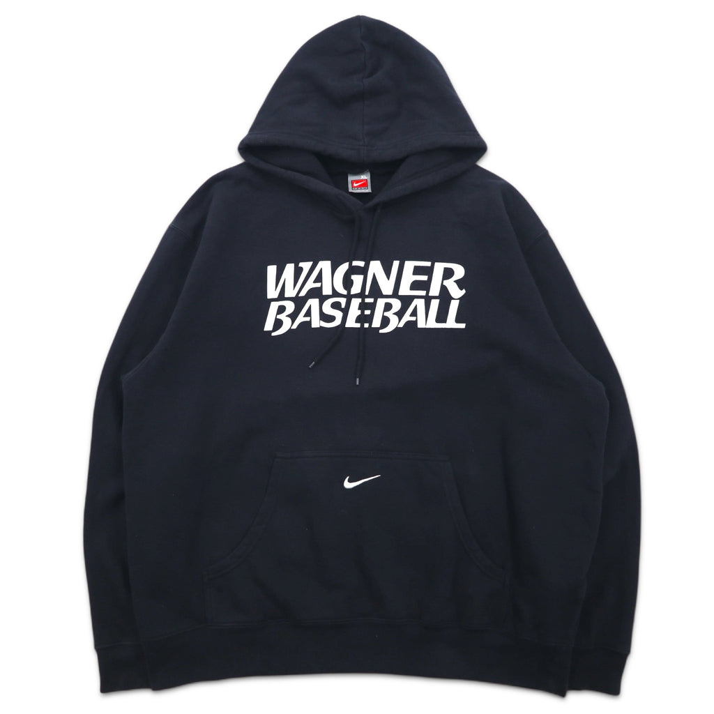 NIKE 00s ​​TEAM TAG WAGNER BASEBALL PRINTED HOODIE XL BLACK COTTON CENTER SWOOSH LOGO EMBROIDERED
