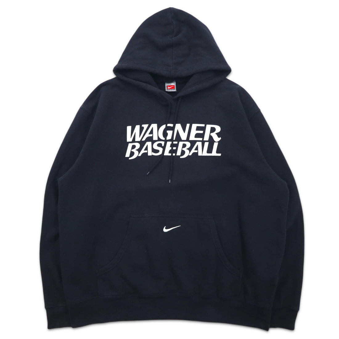 NIKE 00s ​​TEAM TAG WAGNER BASEBALL PRINTED HOODIE XL BLACK COTTON CENTER SWOOSH LOGO EMBROIDERED