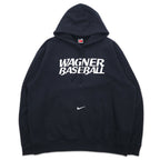NIKE 00s ​​TEAM TAG WAGNER BASEBALL PRINTED HOODIE XL BLACK COTTON CENTER SWOOSH LOGO EMBROIDERED