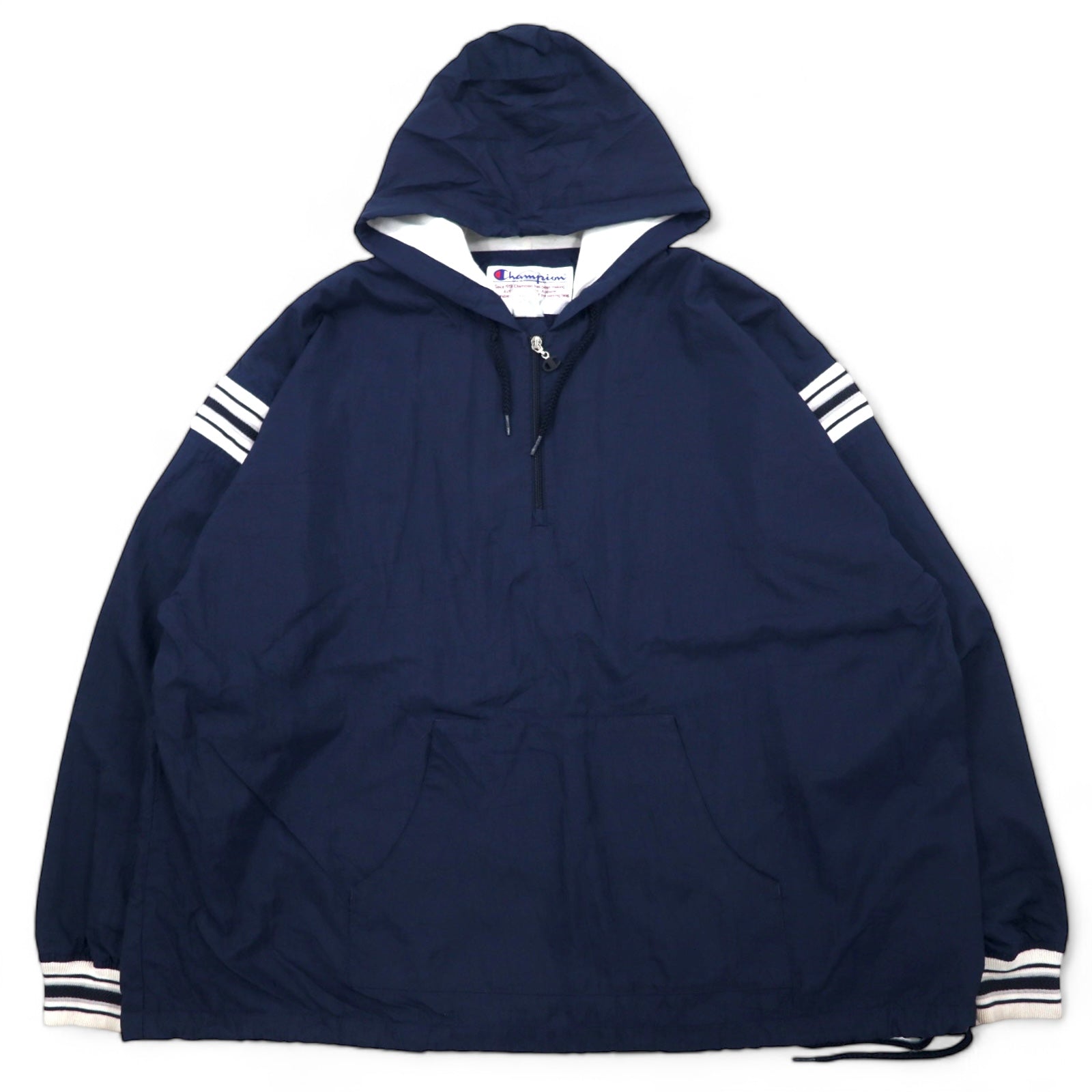 日本然リトテ-古着オンライン-Champion 90年代 ハーフジップ アノラックパーカー XXL ネイビー ナイロン-Champion 90's Half Zip Anorak Hoodie XXL Navy Nylon