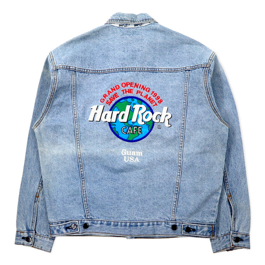 Hard Rock Cafe 90年代 デニムジャケット Gジャン L ブルー アイスウォッシュ コットン バックロゴ刺繍 GUAM USA