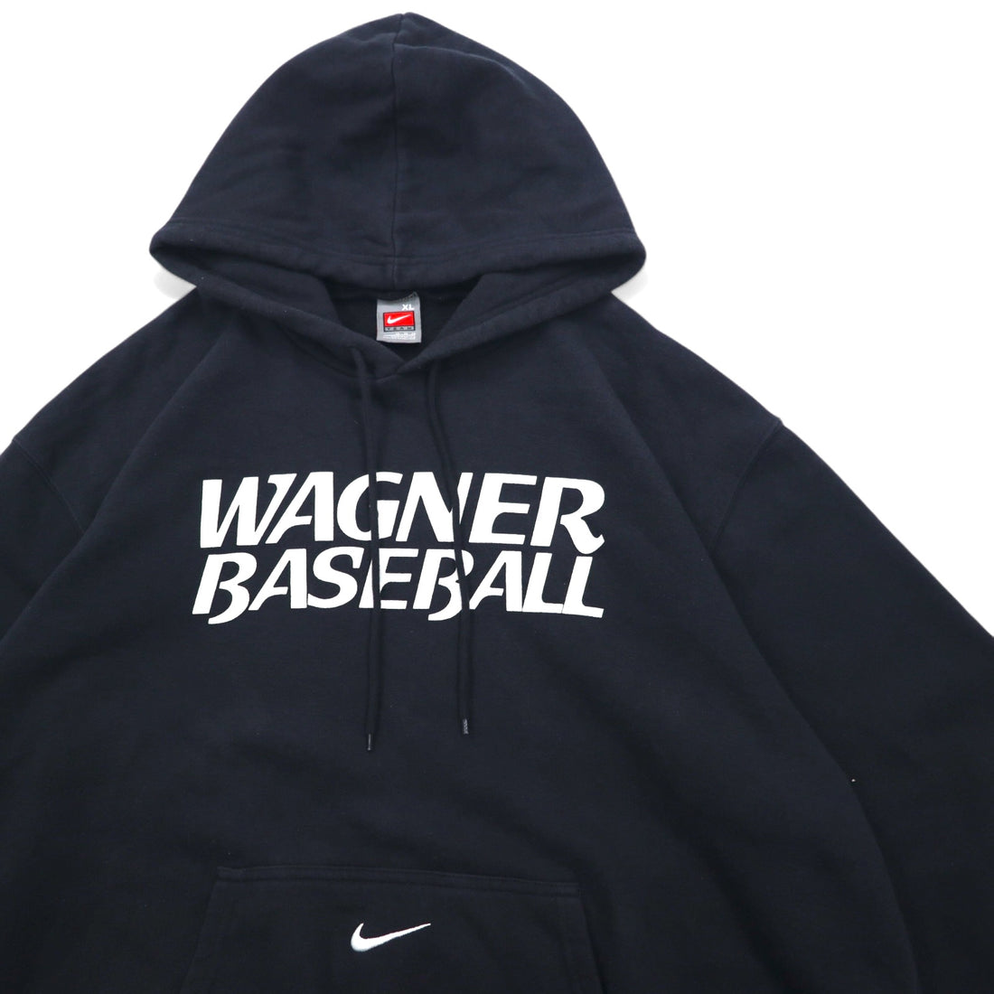 NIKE 00s ​​TEAM TAG WAGNER BASEBALL PRINTED HOODIE XL BLACK COTTON CENTER SWOOSH LOGO EMBROIDERED