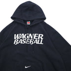 NIKE 00s ​​TEAM TAG WAGNER BASEBALL PRINTED HOODIE XL BLACK COTTON CENTER SWOOSH LOGO EMBROIDERED
