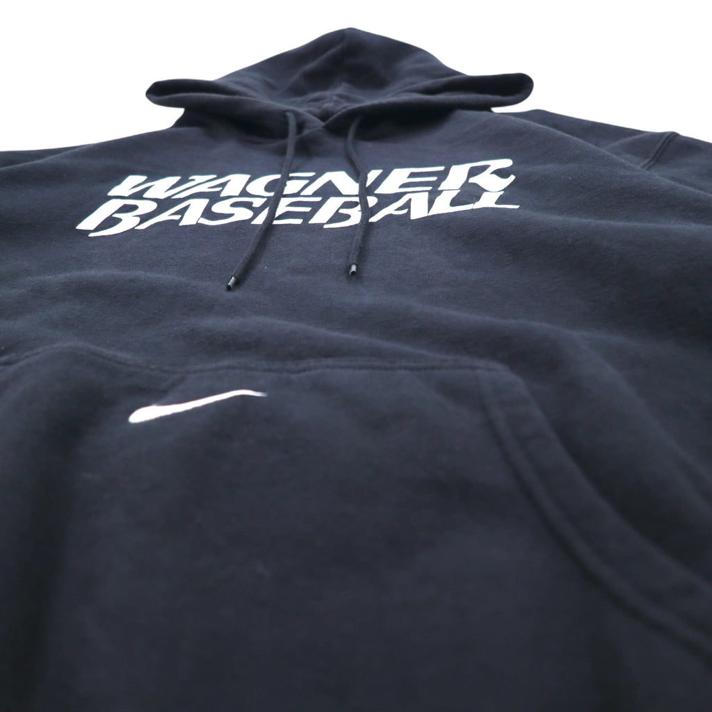NIKE 00s ​​TEAM TAG WAGNER BASEBALL PRINTED HOODIE XL BLACK COTTON CENTER SWOOSH LOGO EMBROIDERED