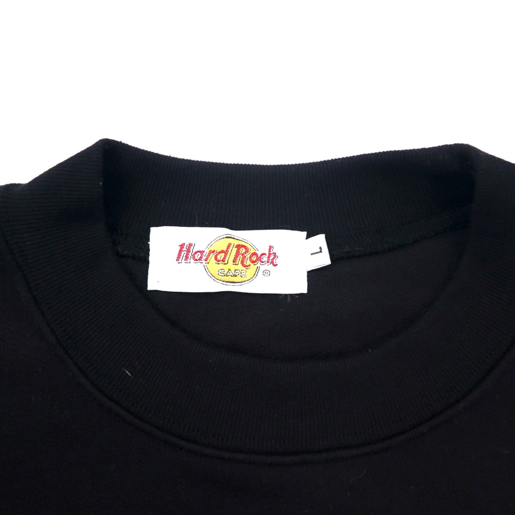 Hard Rock CAFE 90s Logo Embroidered Sweatshirt L Black Cotton Fleece Lining BANGKOK