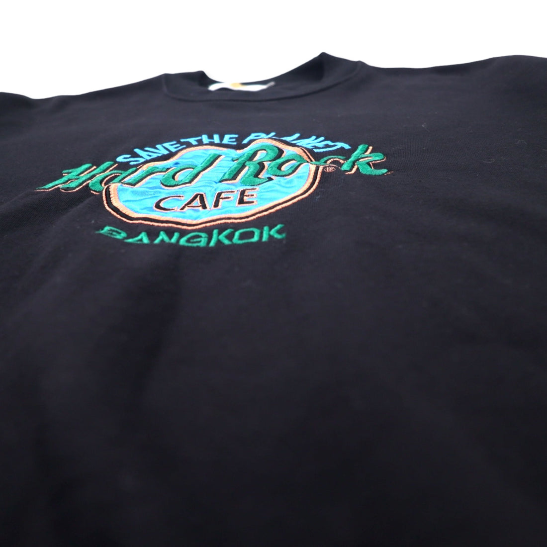 Hard Rock CAFE 90s Logo Embroidered Sweatshirt L Black Cotton Fleece Lining BANGKOK