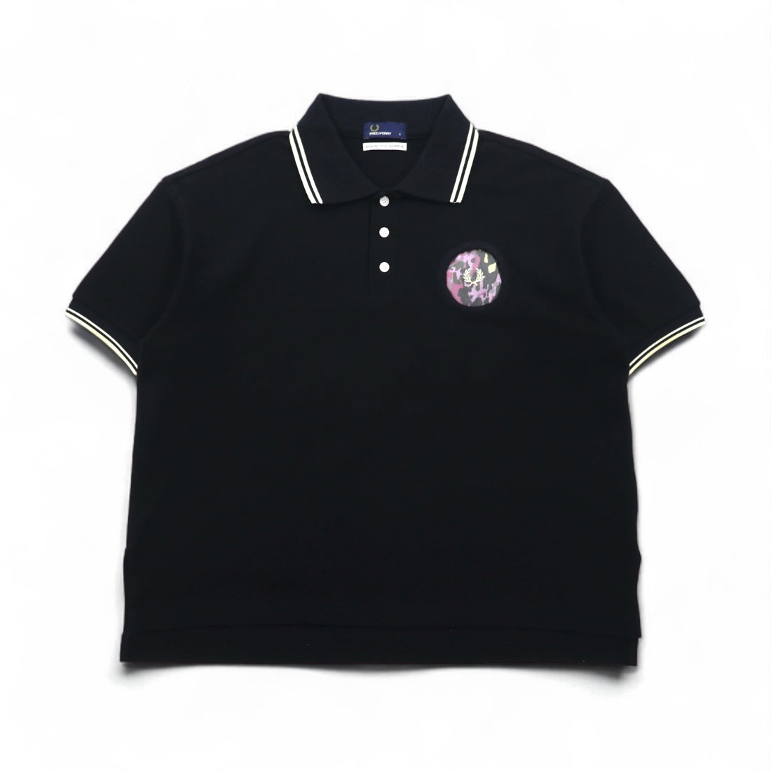 FRED PERRY x AKANE UTSUNOMIYA Wide-leg Polo Shirt, Size S, Black Cotton, Pique Pique Shirt, F5334, Made in Japan
