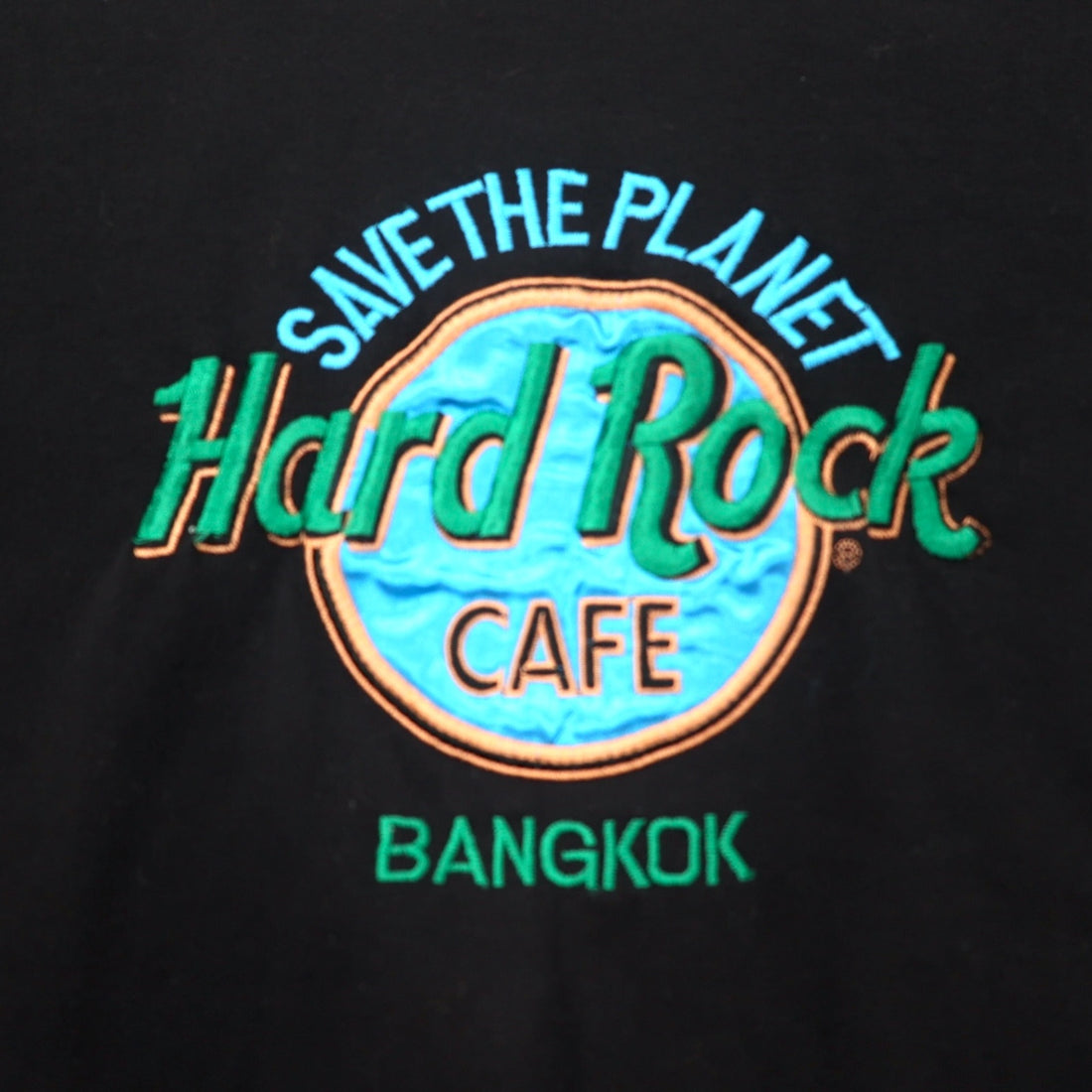Hard Rock CAFE 90s Logo Embroidered Sweatshirt L Black Cotton Fleece Lining BANGKOK