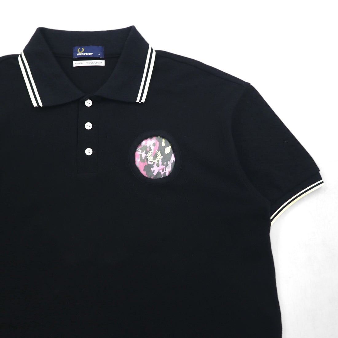 FRED PERRY x AKANE UTSUNOMIYA Wide-leg Polo Shirt, Size S, Black Cotton, Pique Pique Shirt, F5334, Made in Japan