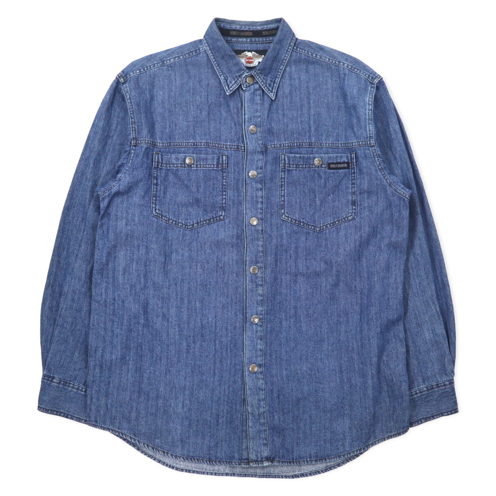 HARLEY DAVIDSON Back logo embroidered denim shirt XL Blue Cotton Snap button