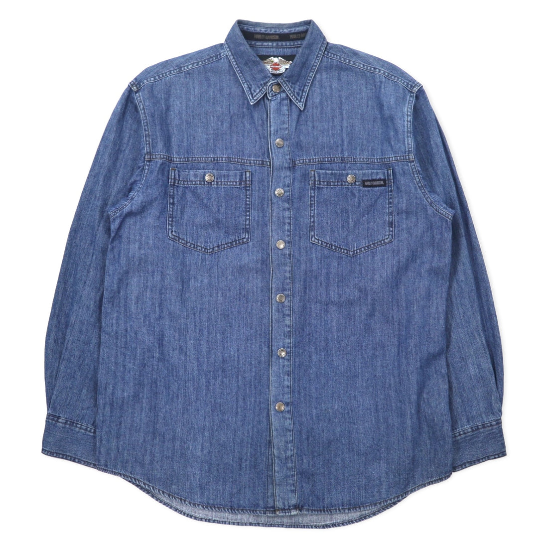 HARLEY DAVIDSON Back logo embroidered denim shirt XL Blue Cotton Snap button