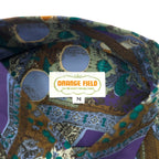 Vintage 90s Retro Geometric Pattern Shirt ORANGE FIELD All-over Print Poly Shirt M Purple Polyester