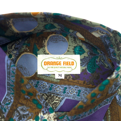 Vintage 90s Retro Geometric Pattern Shirt ORANGE FIELD All-over Print Poly Shirt M Purple Polyester