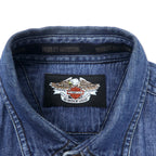 HARLEY DAVIDSON Back logo embroidered denim shirt XL Blue Cotton Snap button