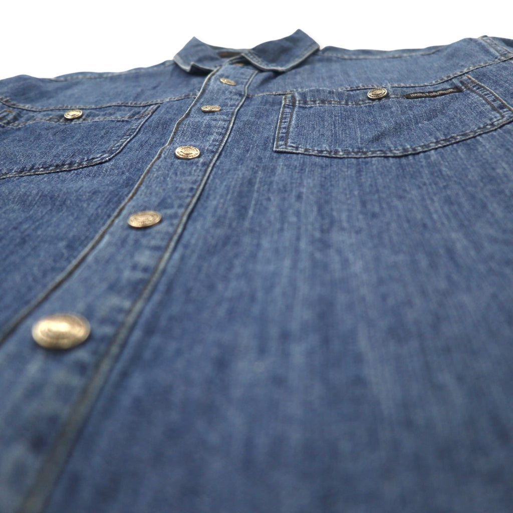 HARLEY DAVIDSON Back logo embroidered denim shirt XL Blue Cotton Snap button