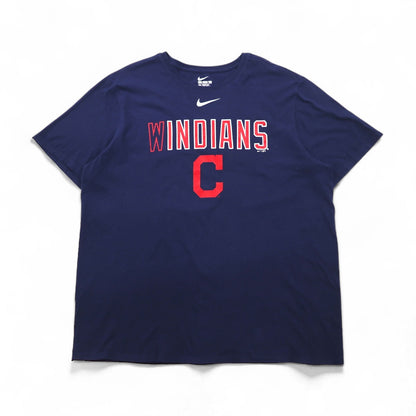 NIKE ベースボール プリントTシャツ 2XL ネイビー コットン MLB INDIANS センタースウォッシュ