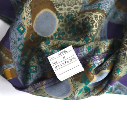 Vintage 90s Retro Geometric Pattern Shirt ORANGE FIELD All-over Print Poly Shirt M Purple Polyester