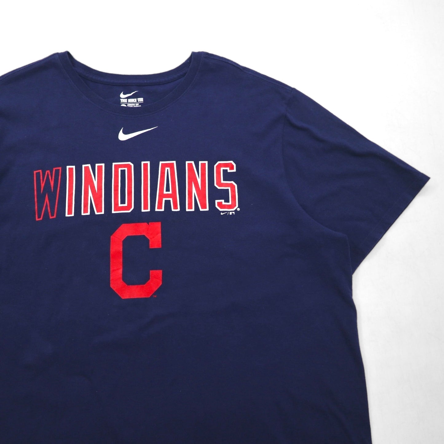 NIKE ベースボール プリントTシャツ 2XL ネイビー コットン MLB INDIANS センタースウォッシュ
