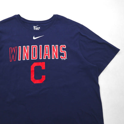 NIKE ベースボール プリントTシャツ 2XL ネイビー コットン MLB INDIANS センタースウォッシュ