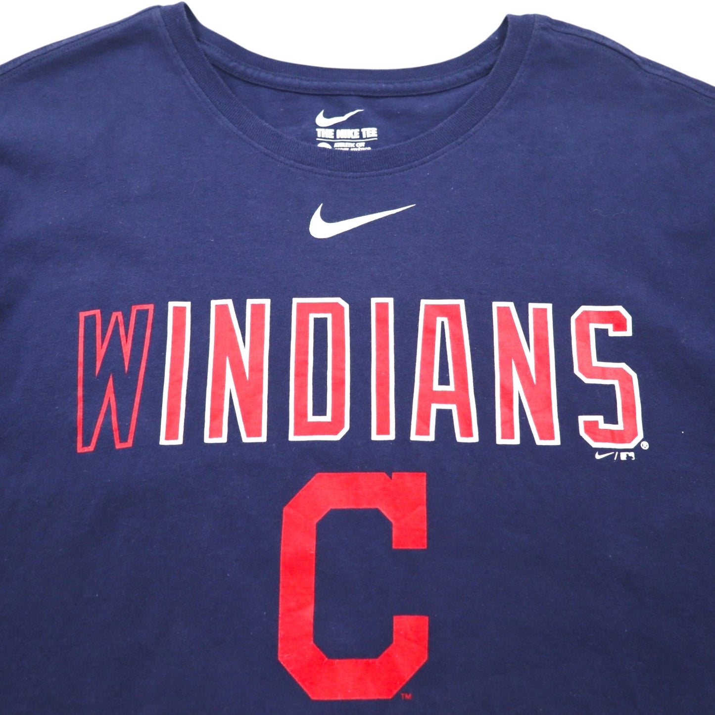NIKE ベースボール プリントTシャツ 2XL ネイビー コットン MLB INDIANS センタースウォッシュ