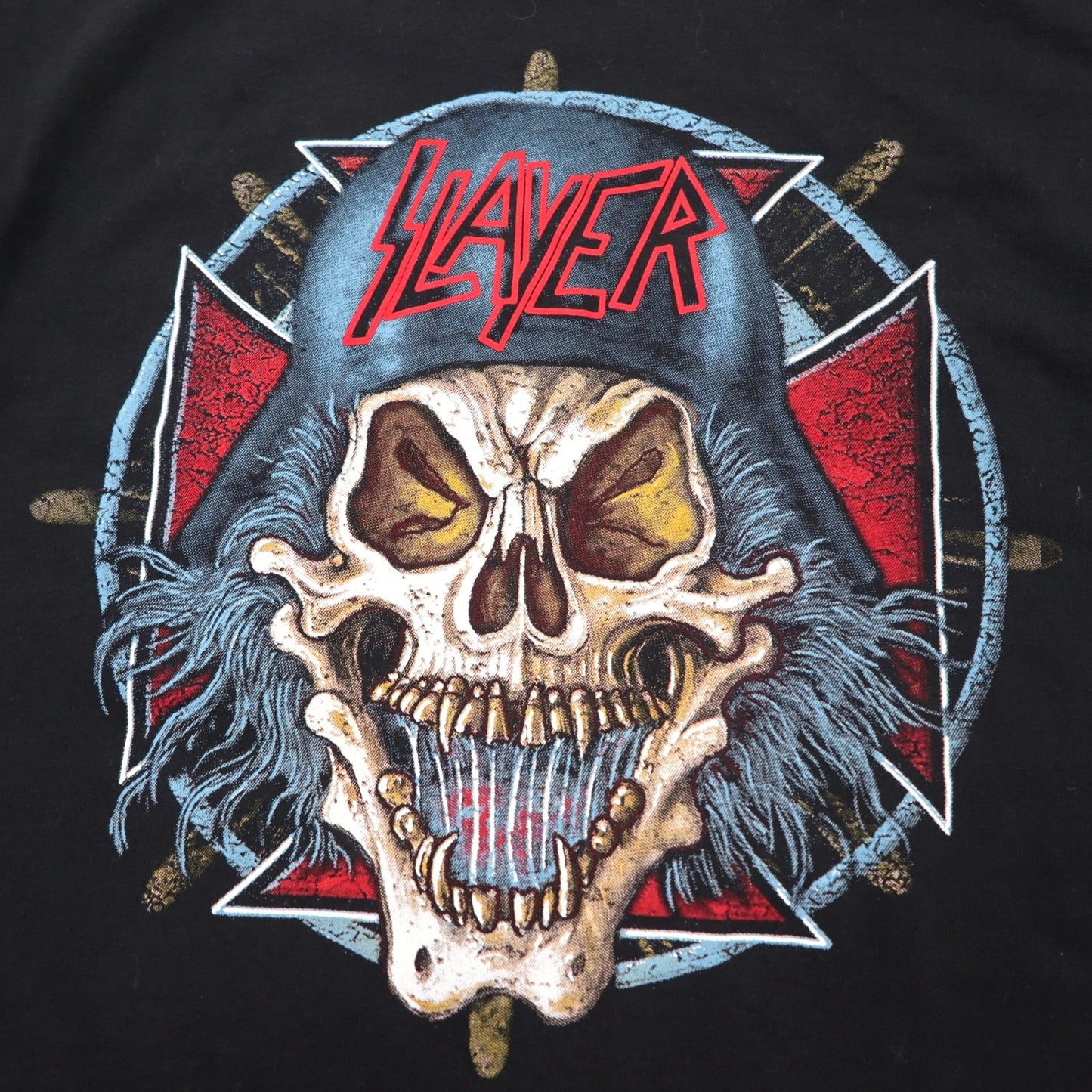 SLAYER Band T-Shirt L Black Cotton Double-sided Print Skull FRUIT OF THE LOOM Made in Morocco