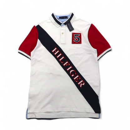 TOMMY HILFIGER ポロシャツ L ホワイト コットン 鹿の子 ナンバリング ロゴ刺繍 未使用品