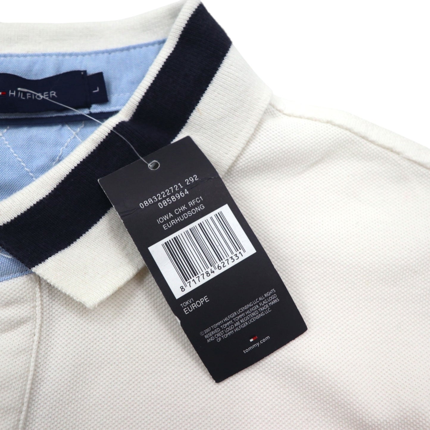 TOMMY HILFIGER ポロシャツ L ホワイト コットン 鹿の子 ナンバリング ロゴ刺繍 未使用品
