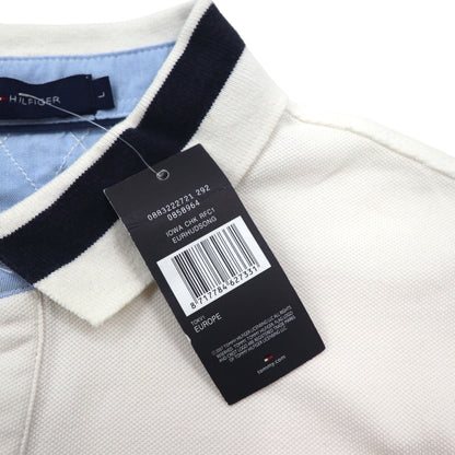 TOMMY HILFIGER ポロシャツ L ホワイト コットン 鹿の子 ナンバリング ロゴ刺繍 未使用品