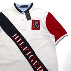 TOMMY HILFIGER Polo Shirt, Size L, White Cotton, Pique, Numbering, Logo Embroidery, Unused