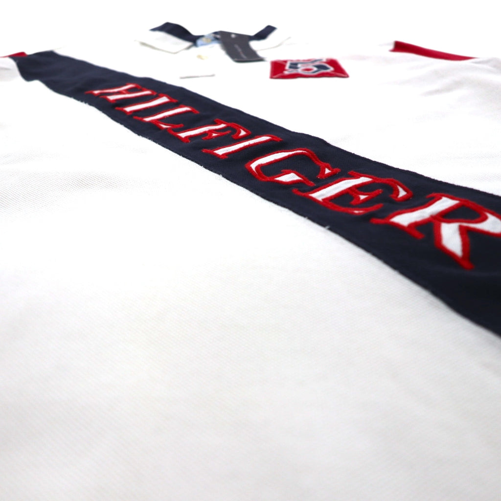 TOMMY HILFIGER Polo Shirt, Size L, White Cotton, Pique, Numbering, Logo Embroidery, Unused