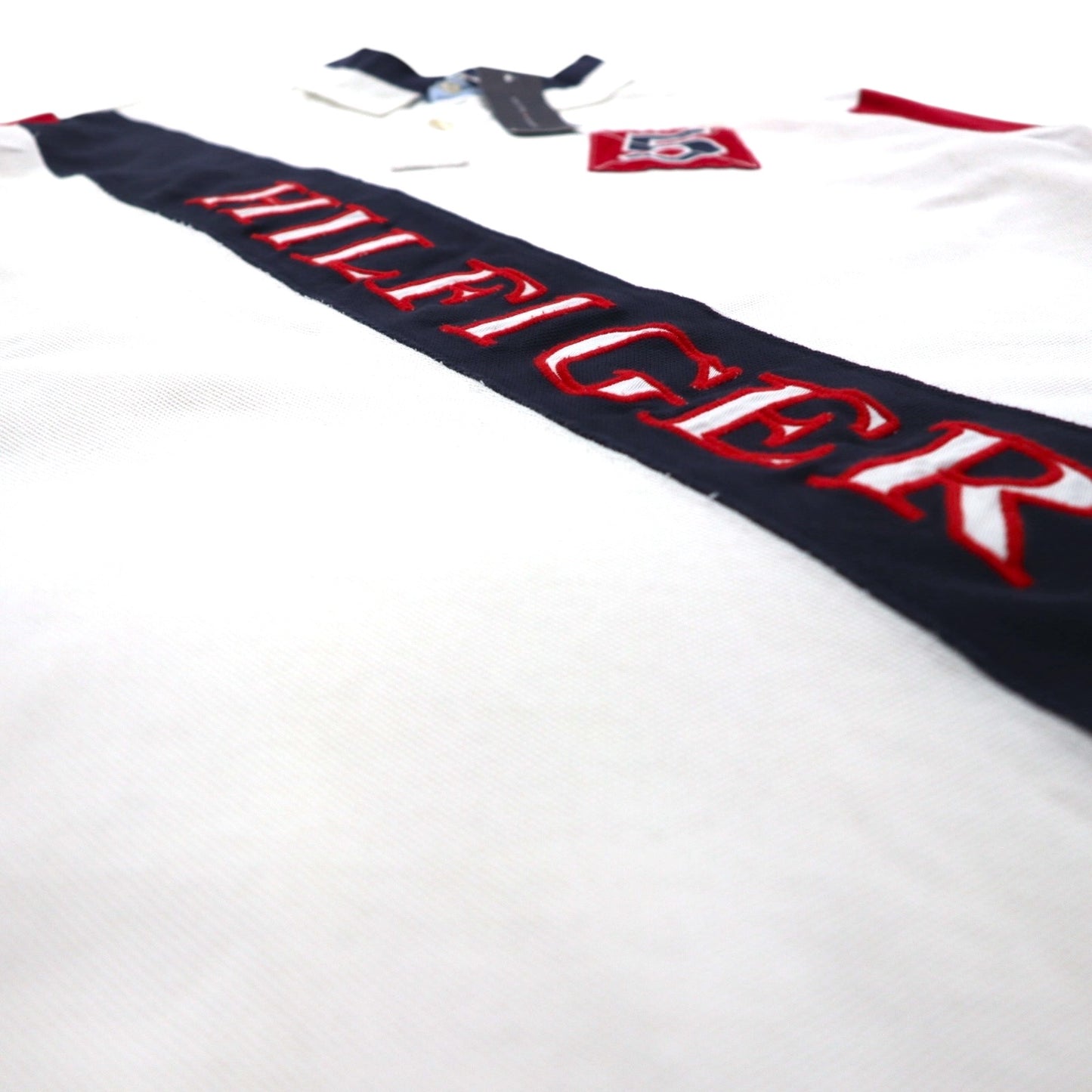 TOMMY HILFIGER ポロシャツ L ホワイト コットン 鹿の子 ナンバリング ロゴ刺繍 未使用品