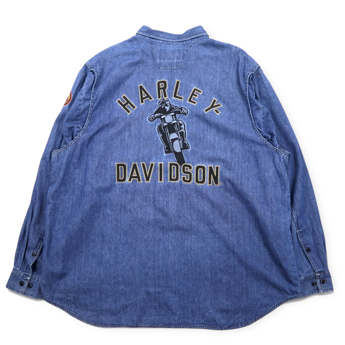 HARLEY DAVIDSON denim shirt XXXL blue cotton logo embroidery back logo