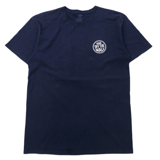 VANS ビッグサイズ Tシャツ L ネイビー コットン ”OFF THE WALL" ワンポイントロゴ バックプリント メキシコ製
