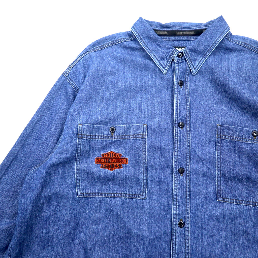 HARLEY DAVIDSON denim shirt XXXL blue cotton logo embroidery back logo