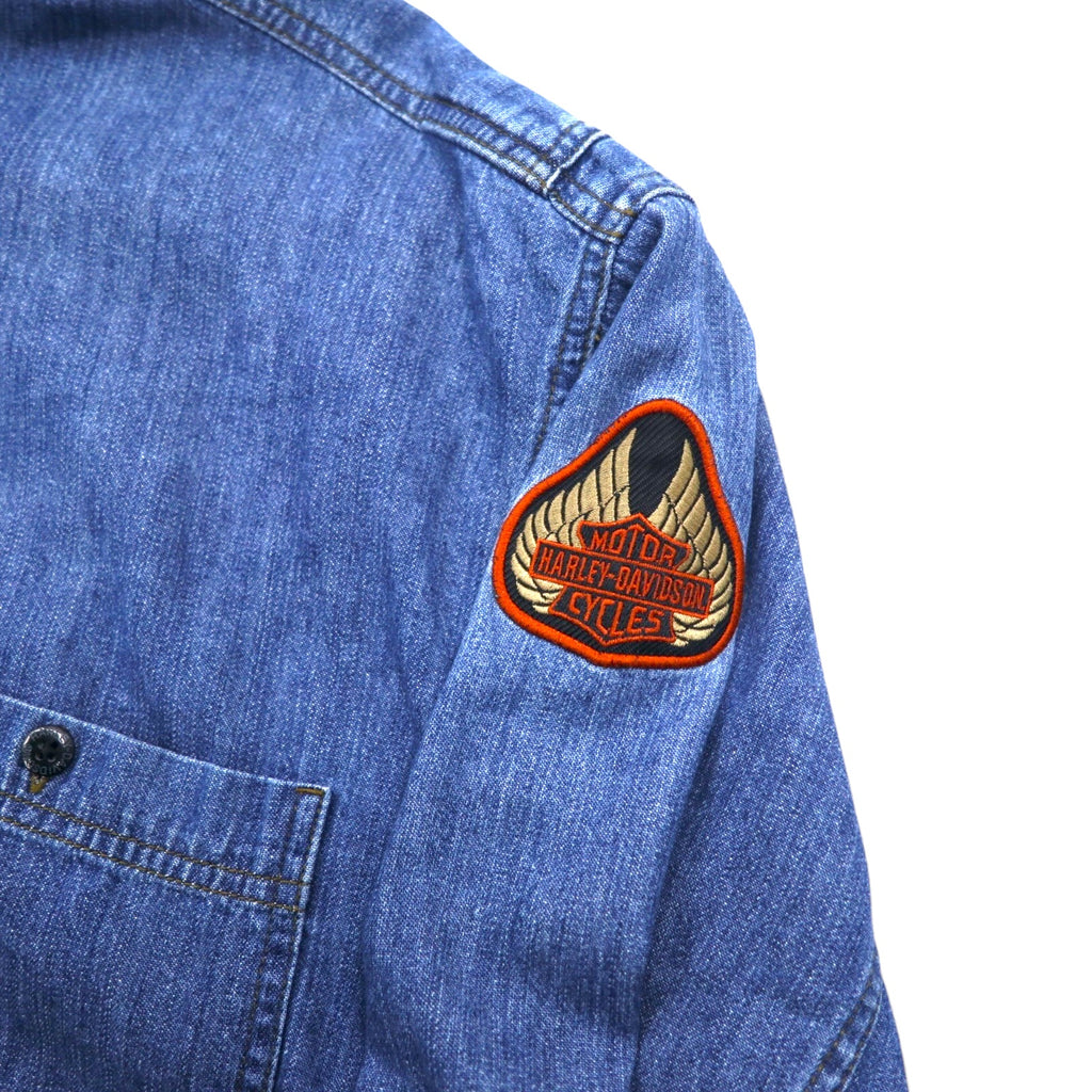 HARLEY DAVIDSON denim shirt XXXL blue cotton logo embroidery back logo