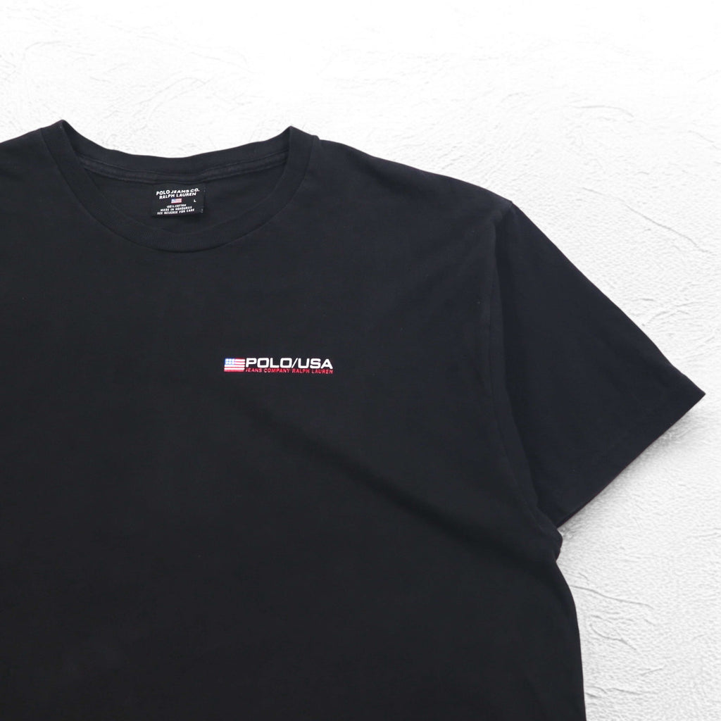 POLO JEANS CO. RALPH LAUREN 90年代 Tシャツ L ブラック コットン 星条旗 ワンポイントロゴ