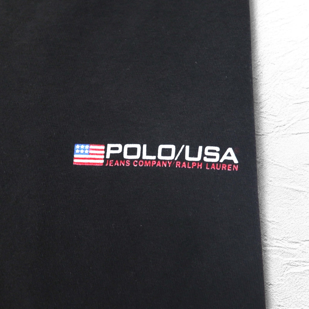POLO JEANS CO. RALPH LAUREN 90年代 Tシャツ L ブラック コットン 星条旗 ワンポイントロゴ