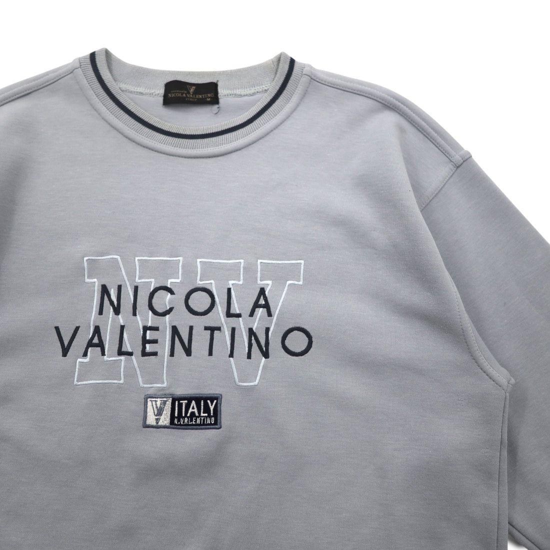 90s NICOLA VALENTINO Logo Embroidered Sweatshirt, Medium, Blue, Cotton