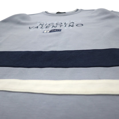 90年代 NICOLA VALENTINO ロゴ刺繍 スウェット M ブルー コットン