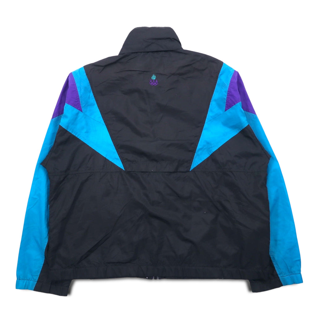 JC PENNEY 90年代 ナイロン トレーニングジャケット L ブラック メッシュライナー フード収納式 USA OLYMPIC