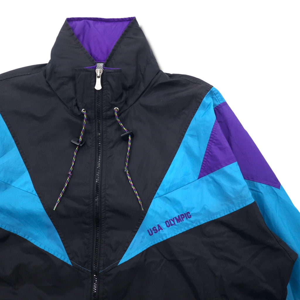 JC PENNEY 90年代 ナイロン トレーニングジャケット L ブラック メッシュライナー フード収納式 USA OLYMPIC