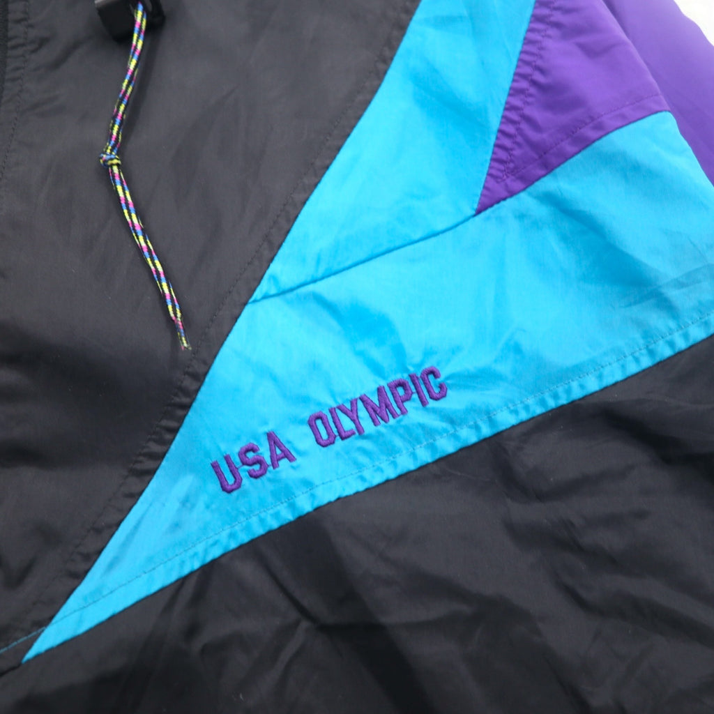 JC PENNEY 90年代 ナイロン トレーニングジャケット L ブラック メッシュライナー フード収納式 USA OLYMPIC