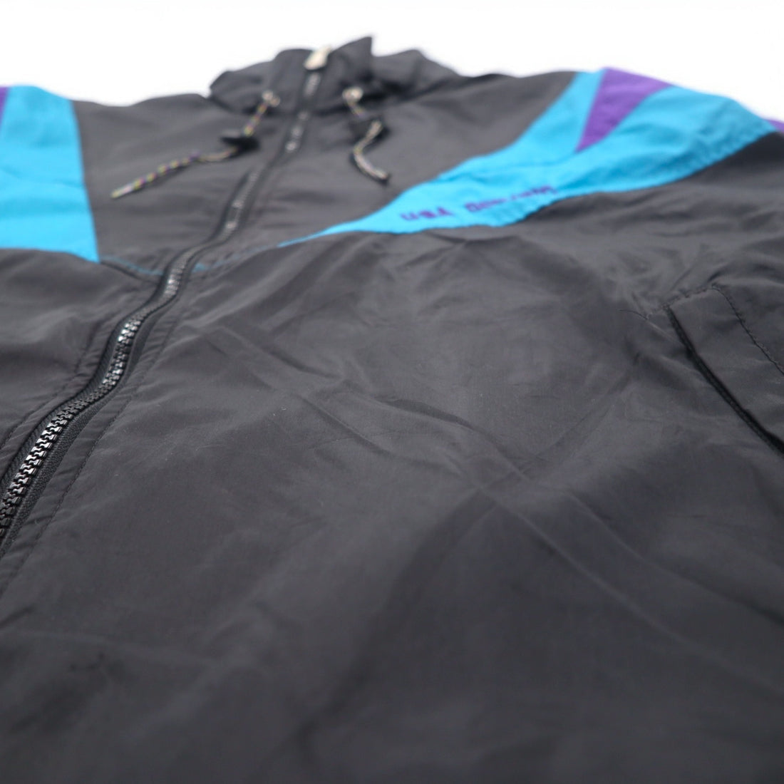JC PENNEY 90年代 ナイロン トレーニングジャケット L ブラック メッシュライナー フード収納式 USA OLYMPIC