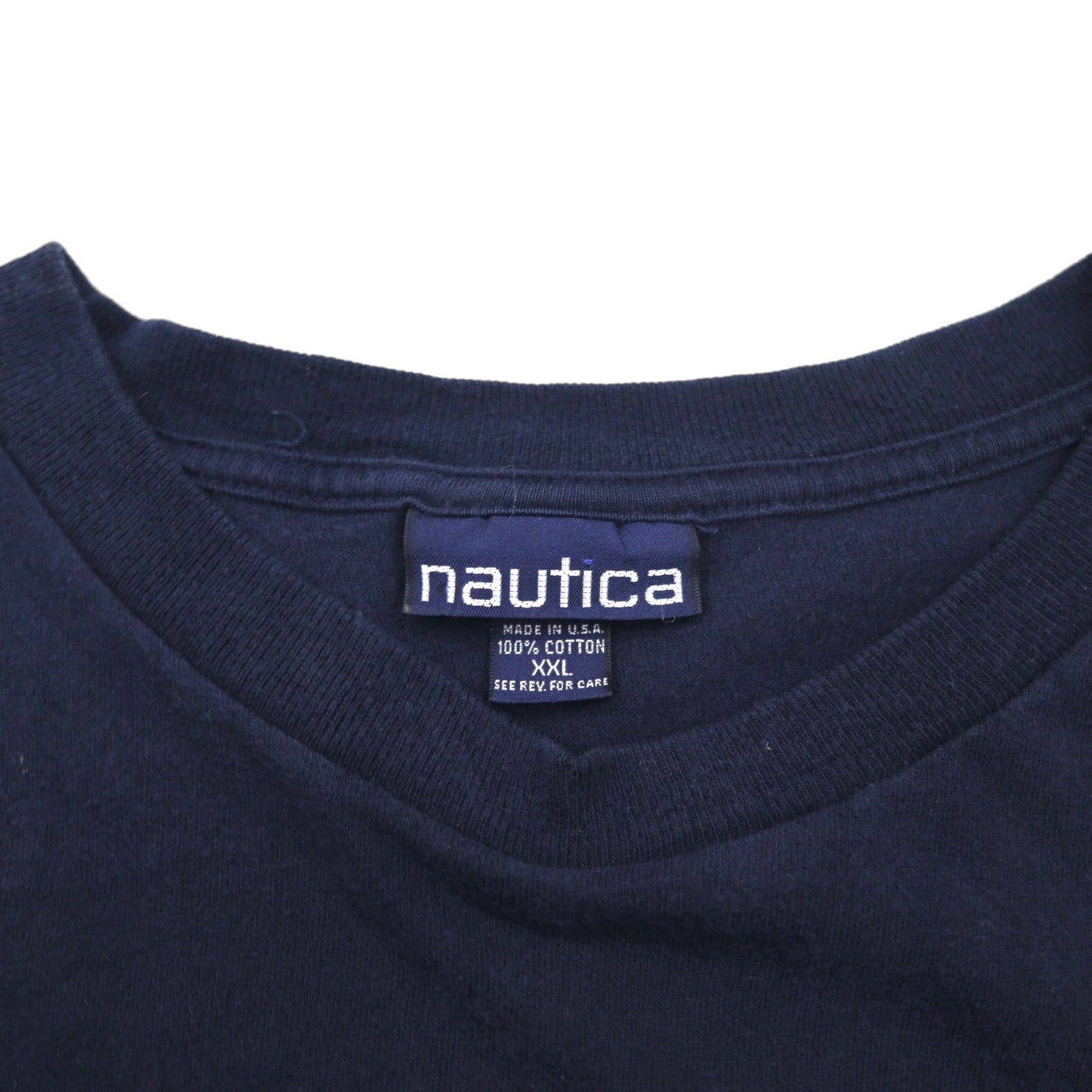 nautica 90年代 USA製 ワンポイントロゴ刺繍 Tシャツ 2XL ネイビー コットン